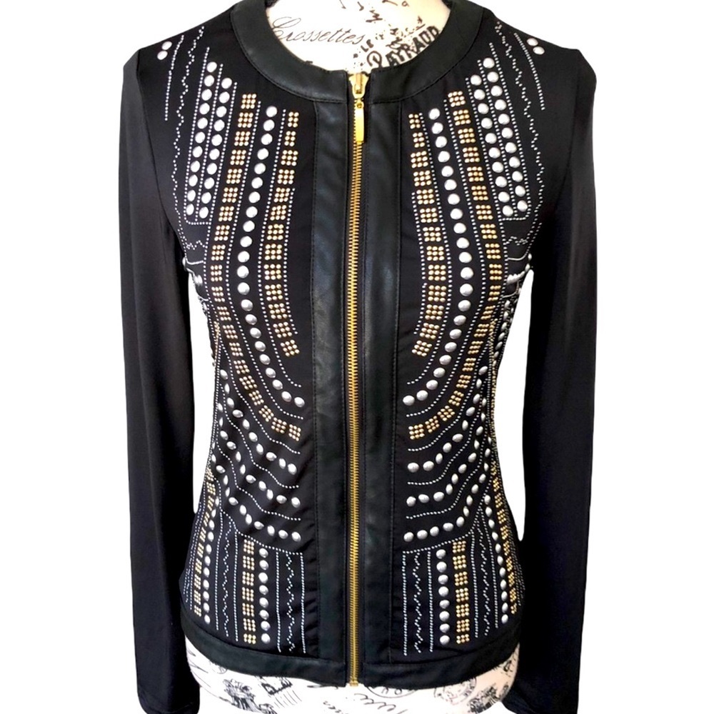 Carlin black zippered studded jacket.  Lots of fantastic detailing. Sz S